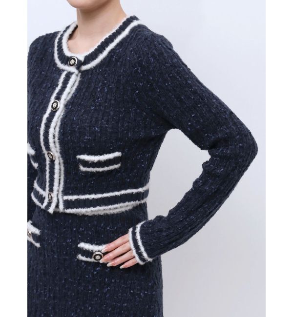 RESEXXY「バイカラーツイードニットカーディガン【セットアップ着用可能】」|カーディガン|