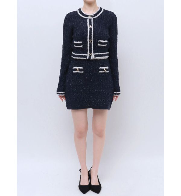 RESEXXY「バイカラーツイードニットカーディガン【セットアップ着用可能】」|カーディガン|