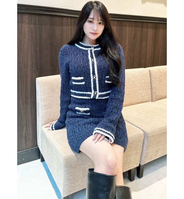 RESEXXY「バイカラーツイードニットカーディガン【セットアップ着用可能】」|カーディガン|