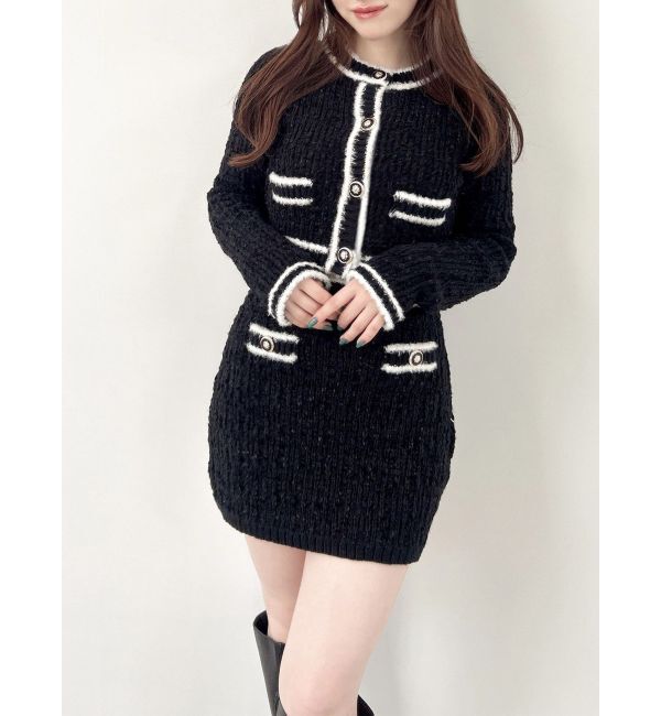 RESEXXY「バイカラーツイードニットカーディガン【セットアップ着用可能】」|カーディガン|ブラック