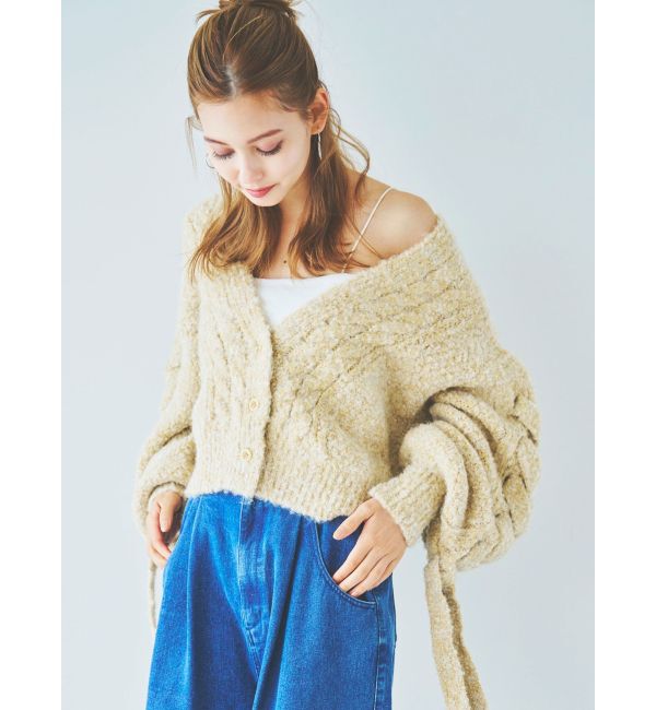 dazzlin「ケーブルショートカーディガン」|カーディガン|ベージュ