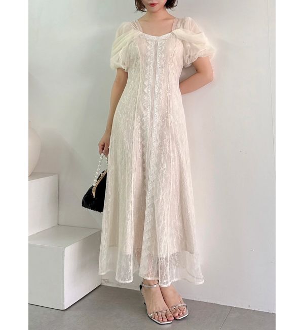 dazzlin「チュールベールレースワンピース」|ドレス|ベージュ