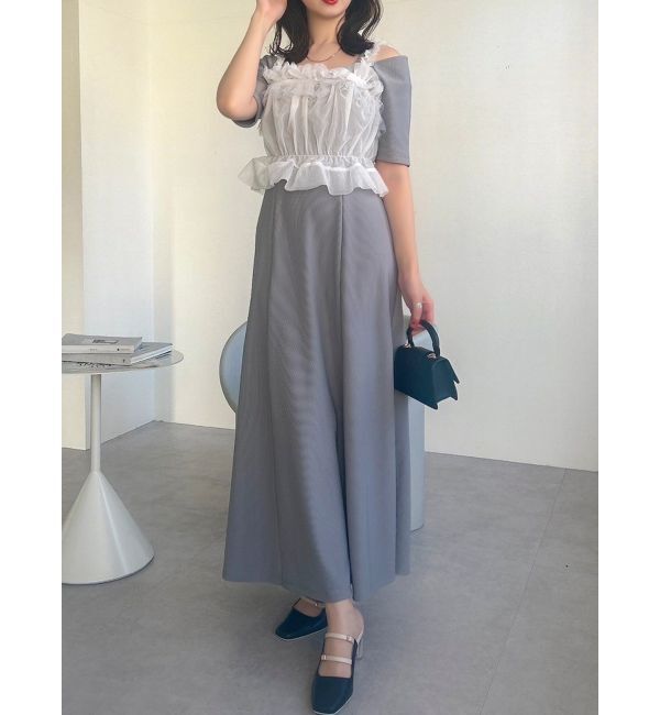 dazzlin「5分袖チュールギャザービスチェワンピース」|ワンピース|グレー