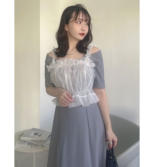 dazzlin「5分袖チュールギャザービスチェワンピース」|ワンピース|