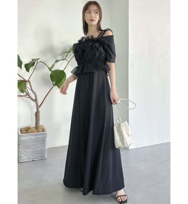 dazzlin「5分袖チュールギャザービスチェワンピース」|ワンピース|