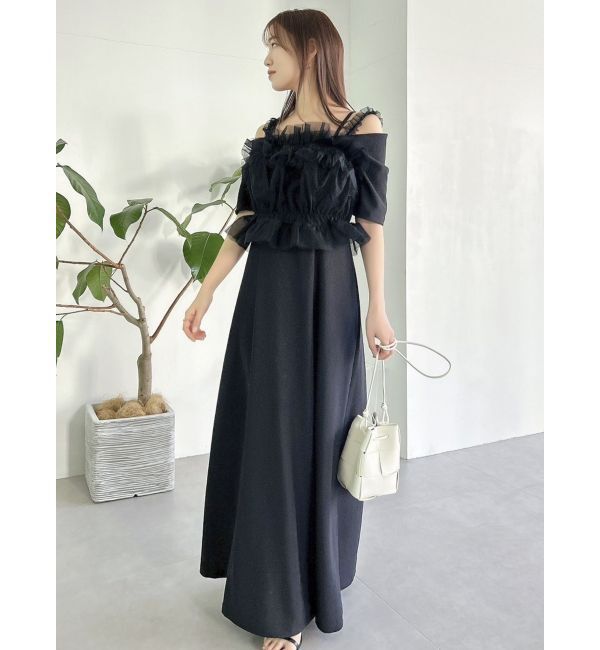 dazzlin「5分袖チュールギャザービスチェワンピース」|ワンピース|