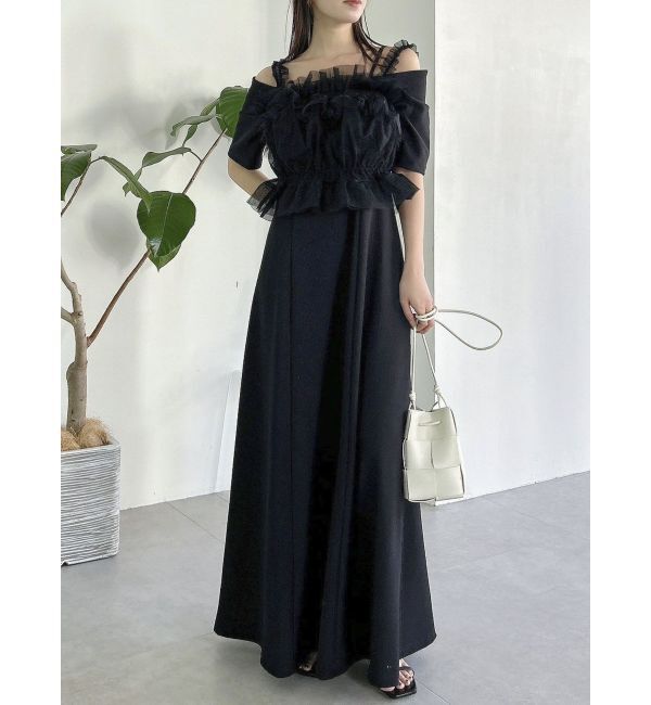 dazzlin「5分袖チュールギャザービスチェワンピース」|ワンピース|