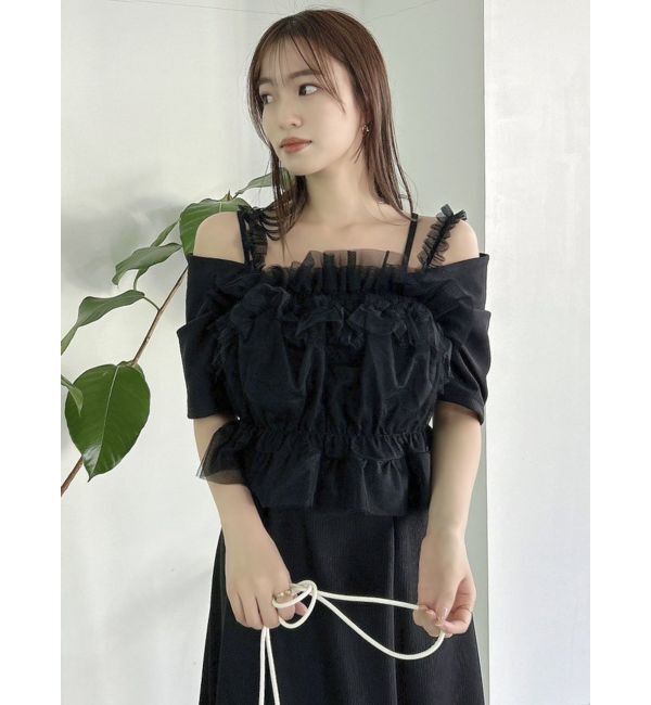 dazzlin「5分袖チュールギャザービスチェワンピース」|ワンピース|