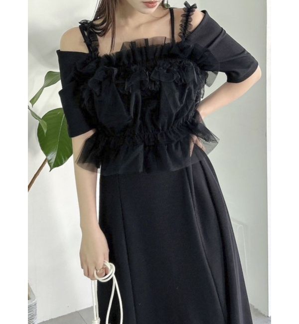 dazzlin「5分袖チュールギャザービスチェワンピース」|ワンピース|