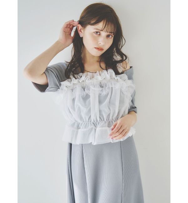 dazzlin「5分袖チュールギャザービスチェワンピース」|ワンピース|