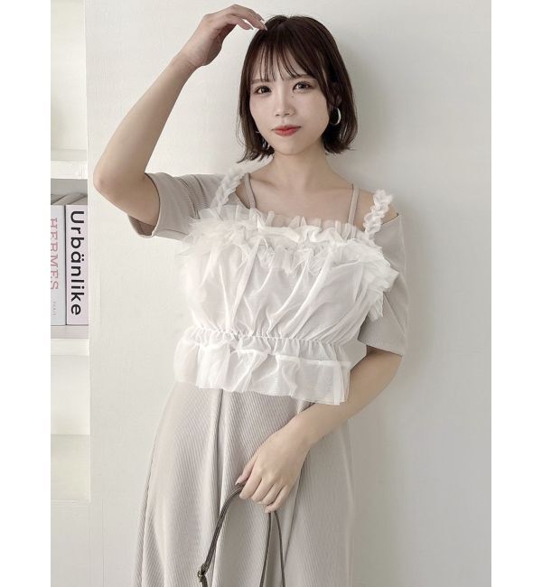 dazzlin「5分袖チュールギャザービスチェワンピース」|ワンピース|