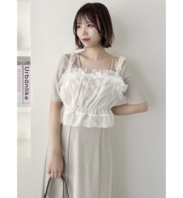 dazzlin「5分袖チュールギャザービスチェワンピース」|ワンピース|