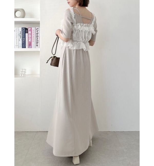 dazzlin「5分袖チュールギャザービスチェワンピース」|ワンピース|ベージュ