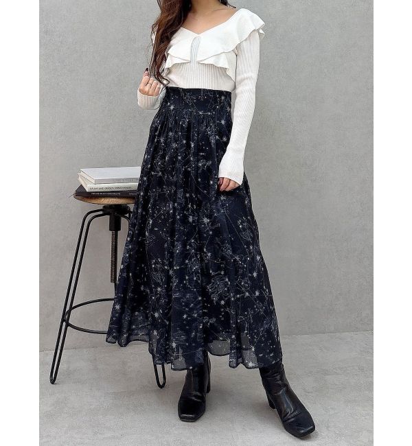 MERCURYDUO「星座モチーフプリントフレアスカート」|スカート|