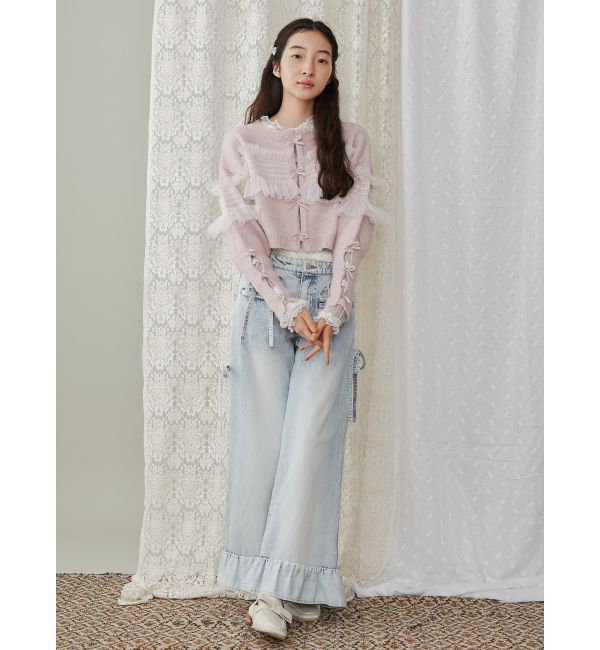 merry jenny「シャーリングチュールニットカーディガン」|カーディガン|