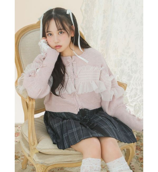 merry jenny「シャーリングチュールニットカーディガン」|カーディガン|