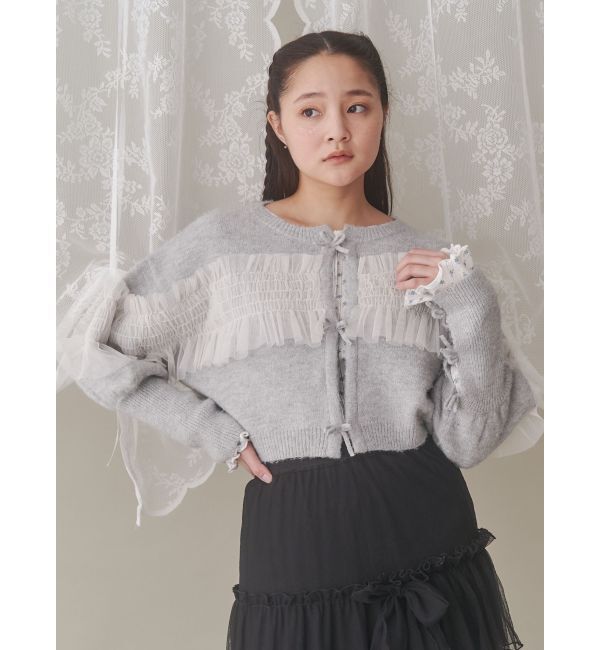 merry jenny「シャーリングチュールニットカーディガン」|カーディガン|