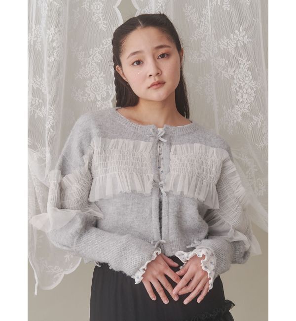 merry jenny「シャーリングチュールニットカーディガン」|カーディガン|