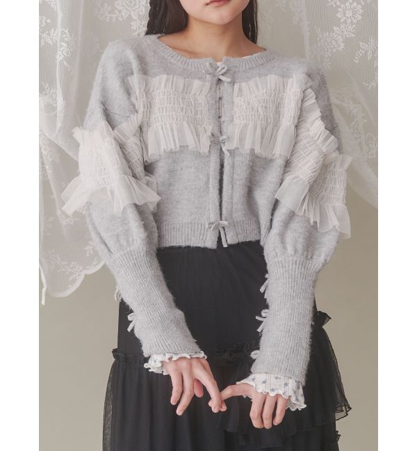 merry jenny「シャーリングチュールニットカーディガン」|カーディガン|