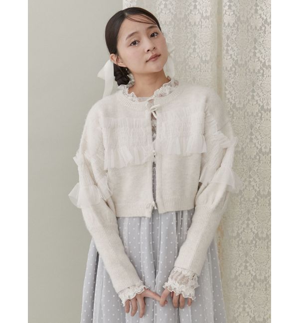 merry jenny「シャーリングチュールニットカーディガン」|カーディガン|
