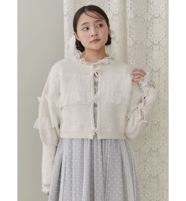 merry jenny「シャーリングチュールニットカーディガン」|カーディガン|