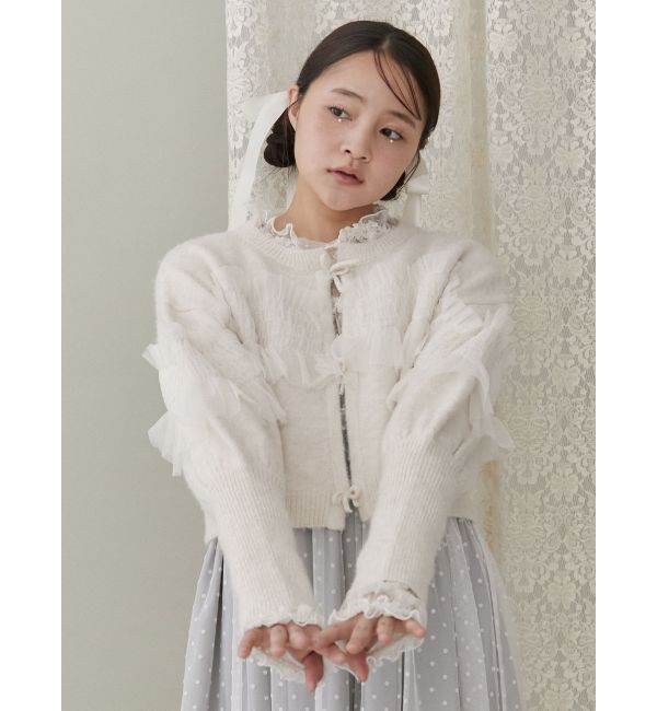 merry jenny「シャーリングチュールニットカーディガン」|カーディガン|
