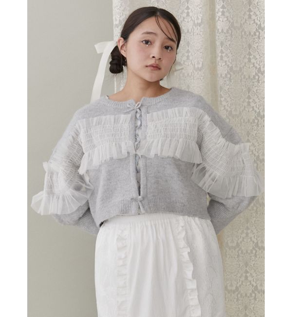 merry jenny「シャーリングチュールニットカーディガン」|カーディガン|