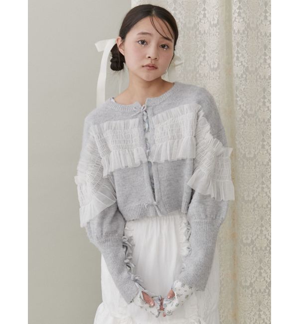 merry jenny「シャーリングチュールニットカーディガン」|カーディガン|