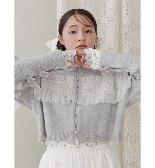 merry jenny「シャーリングチュールニットカーディガン」|カーディガン|