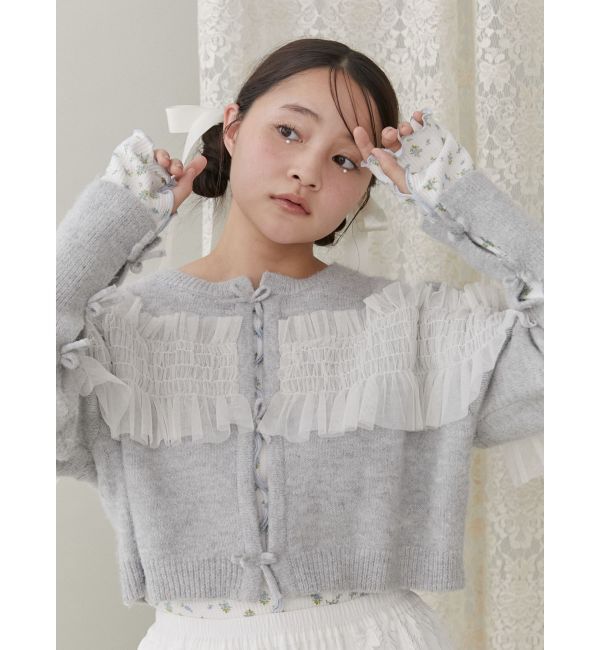 merry jenny「シャーリングチュールニットカーディガン」|カーディガン|