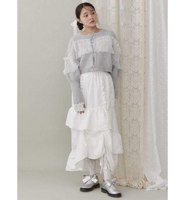 merry jenny「シャーリングチュールニットカーディガン」|カーディガン|