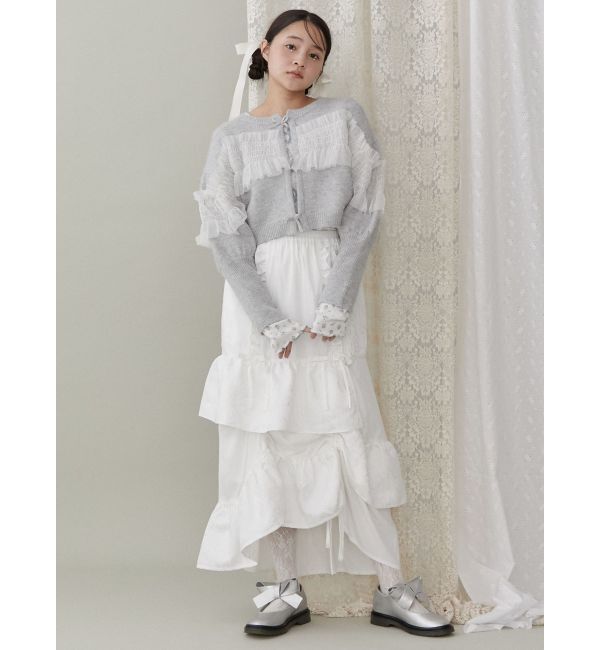 merry jenny「シャーリングチュールニットカーディガン」|カーディガン|