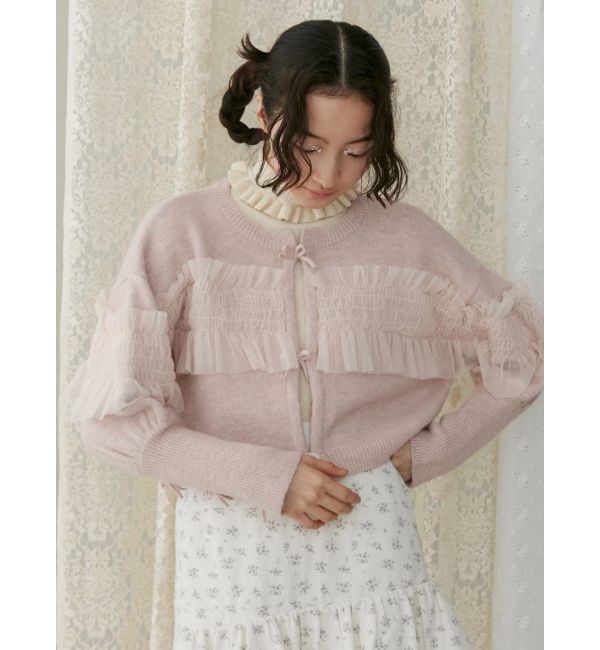 merry jenny「シャーリングチュールニットカーディガン」|カーディガン|