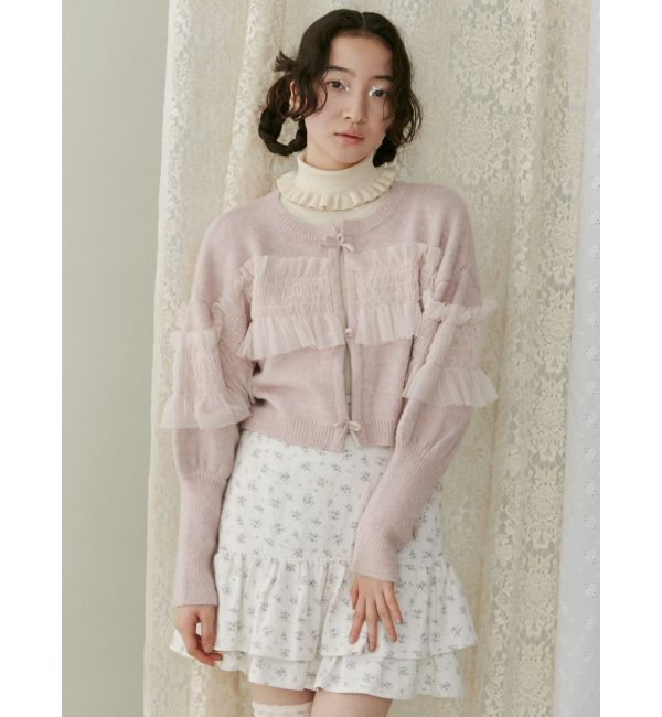 merry jenny「シャーリングチュールニットカーディガン」|カーディガン|