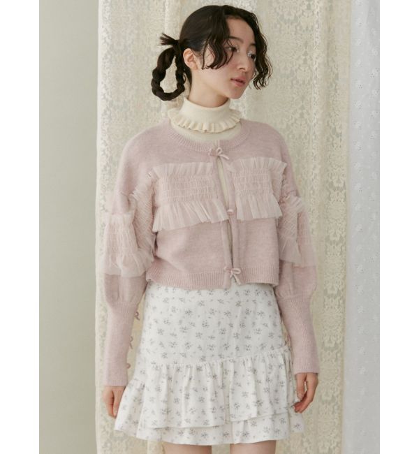 merry jenny「シャーリングチュールニットカーディガン」|カーディガン|