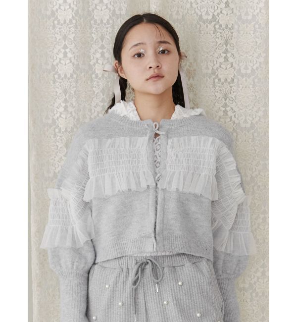 merry jenny「シャーリングチュールニットカーディガン」|カーディガン|