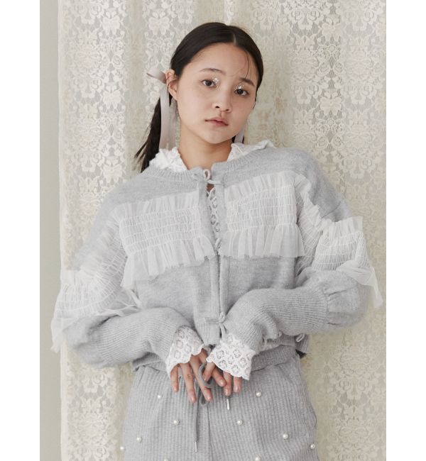 merry jenny「シャーリングチュールニットカーディガン」|カーディガン|