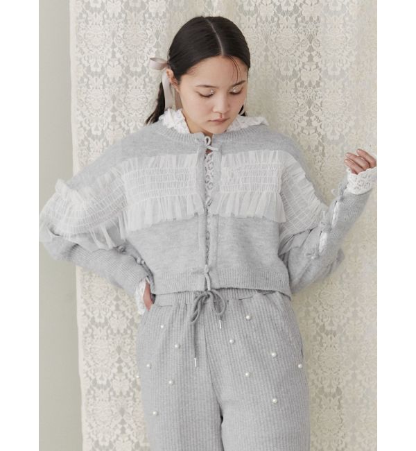 merry jenny「シャーリングチュールニットカーディガン」|カーディガン|