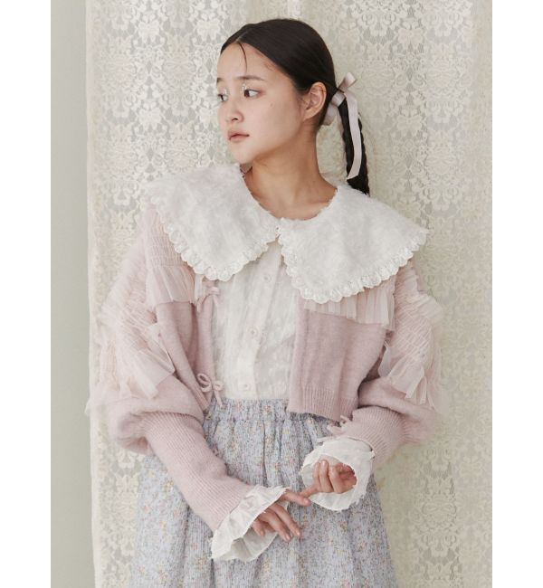 merry jenny「シャーリングチュールニットカーディガン」|カーディガン|