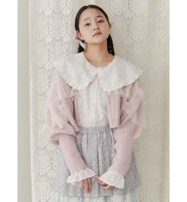 merry jenny「シャーリングチュールニットカーディガン」|カーディガン|