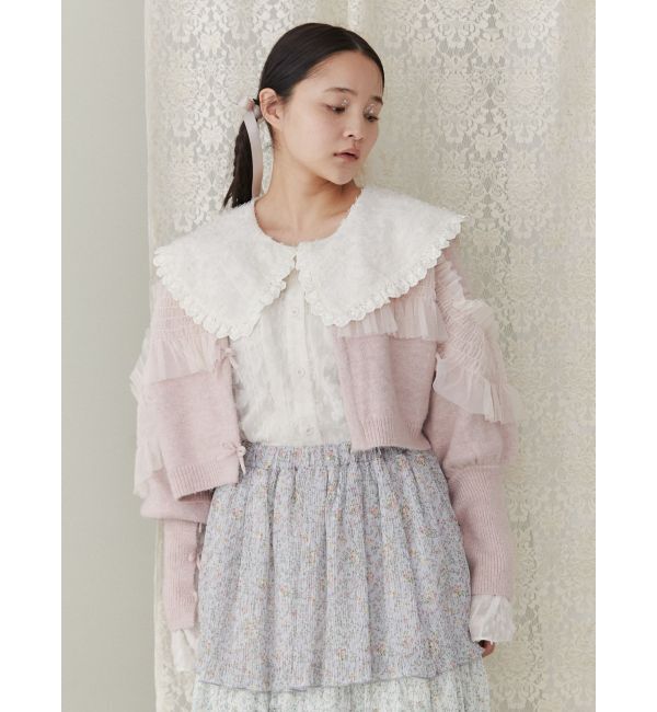 merry jenny「シャーリングチュールニットカーディガン」|カーディガン|