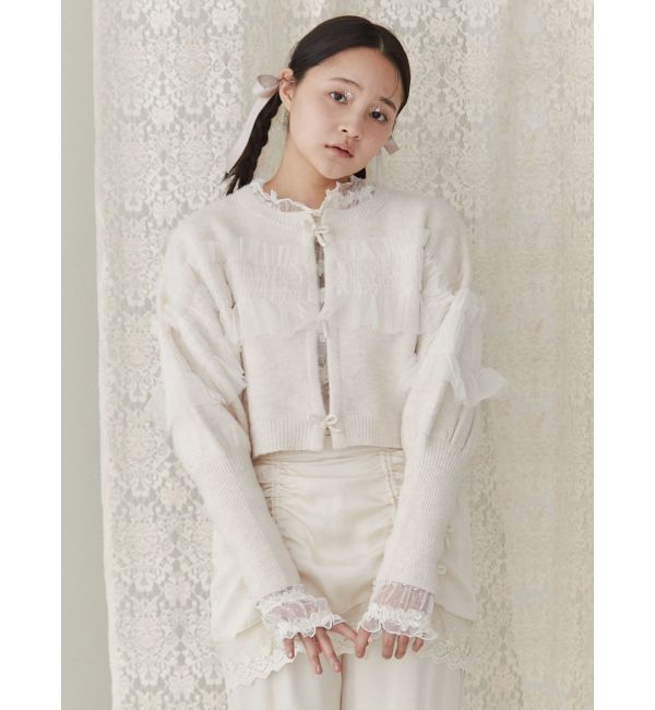 merry jenny「シャーリングチュールニットカーディガン」|カーディガン|