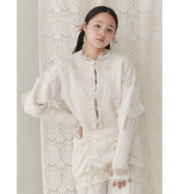 merry jenny「シャーリングチュールニットカーディガン」|カーディガン|