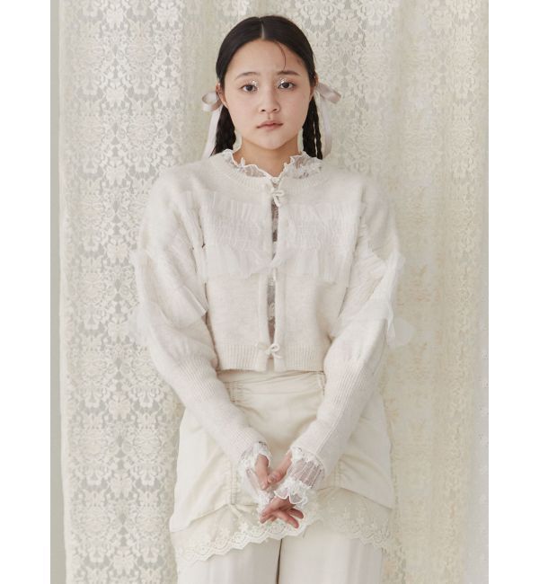 merry jenny「シャーリングチュールニットカーディガン」|カーディガン|