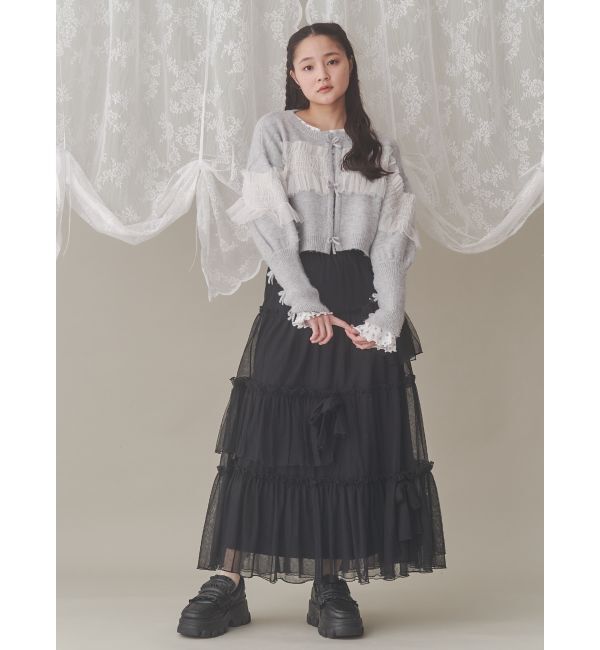 merry jenny「シャーリングチュールニットカーディガン」|カーディガン|