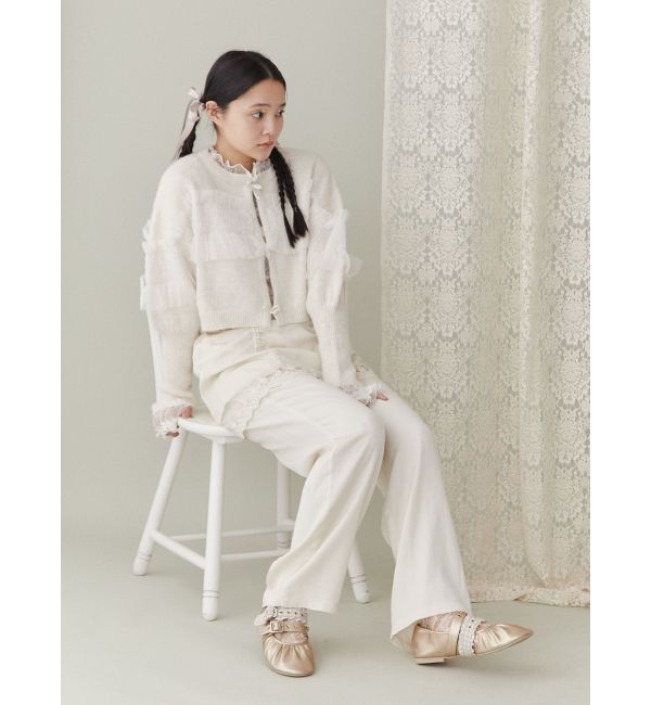 merry jenny「シャーリングチュールニットカーディガン」|カーディガン|