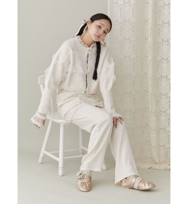 merry jenny「シャーリングチュールニットカーディガン」|カーディガン|