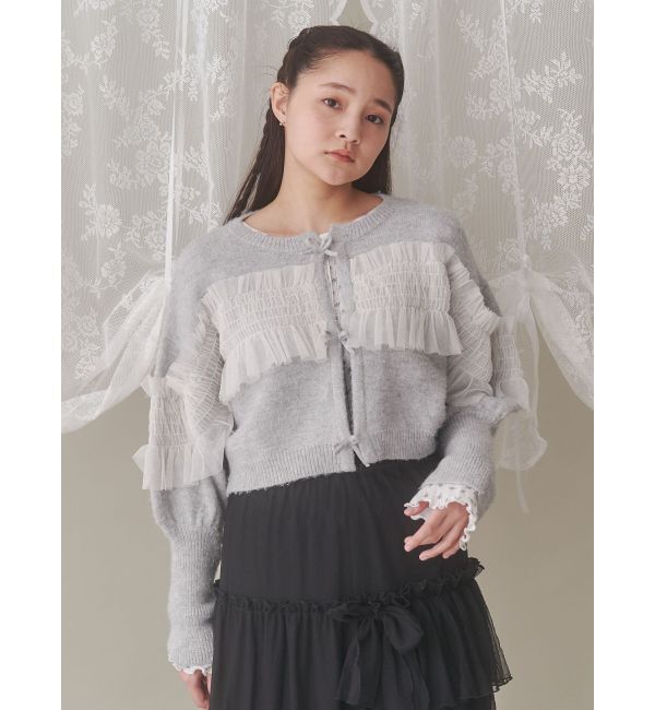 merry jenny「シャーリングチュールニットカーディガン」|カーディガン|
