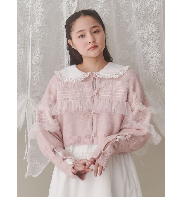 merry jenny「シャーリングチュールニットカーディガン」|カーディガン|