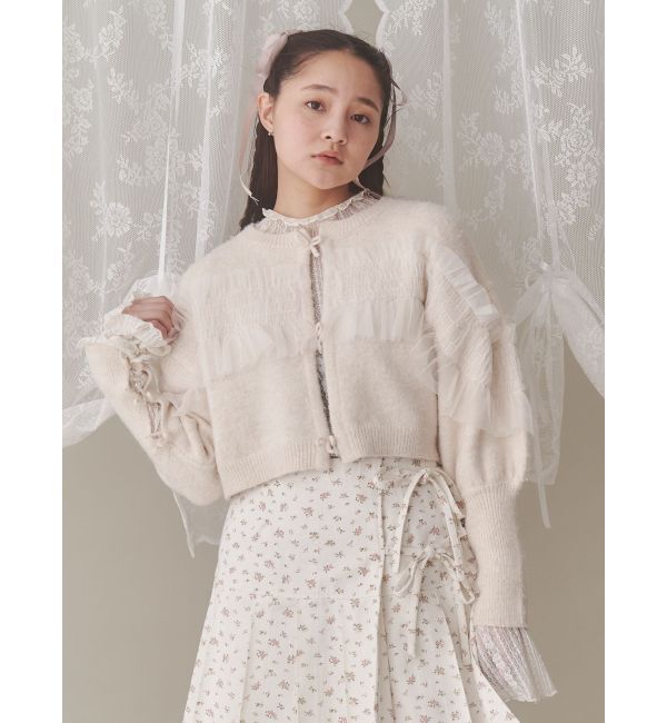 merry jenny「シャーリングチュールニットカーディガン」|カーディガン|
